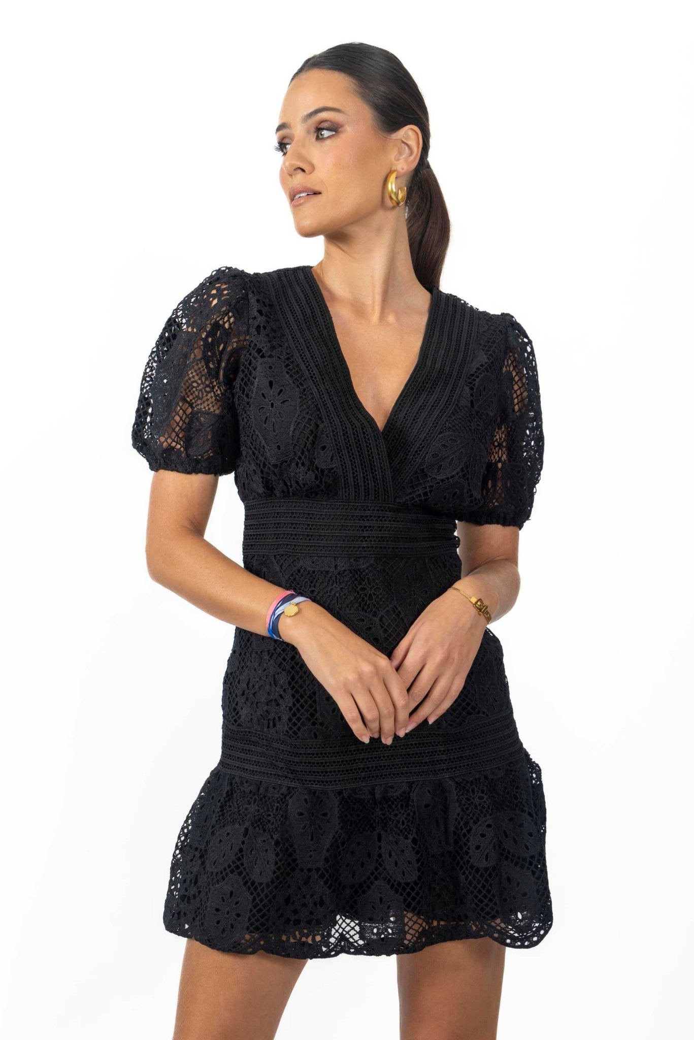 Pia Short Women's Dress In Black Lace - Akalia