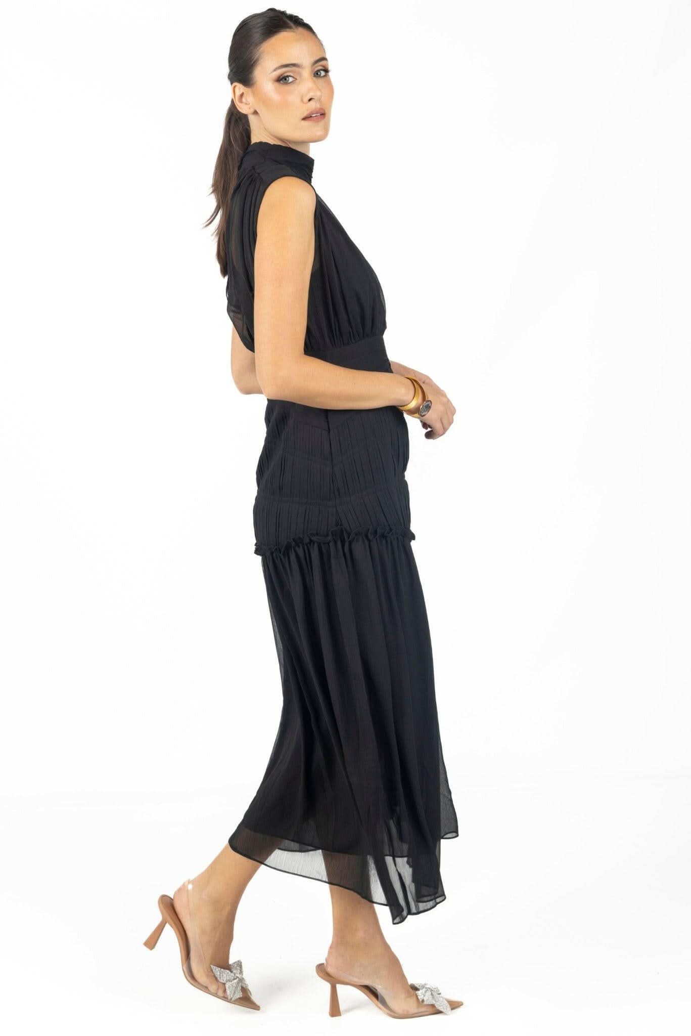 Valentina Midi Dress Black Chiffon - Akalia