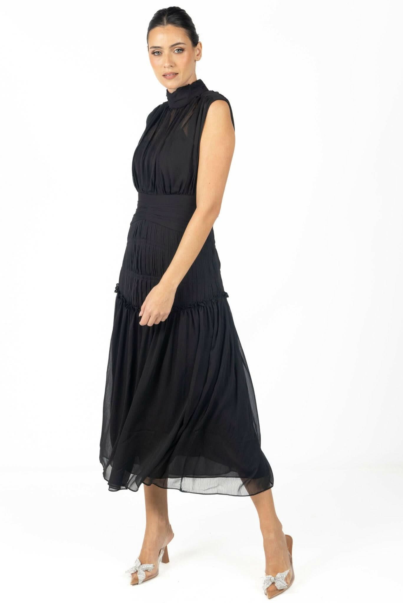 Valentina Midi Dress Black Chiffon - Akalia
