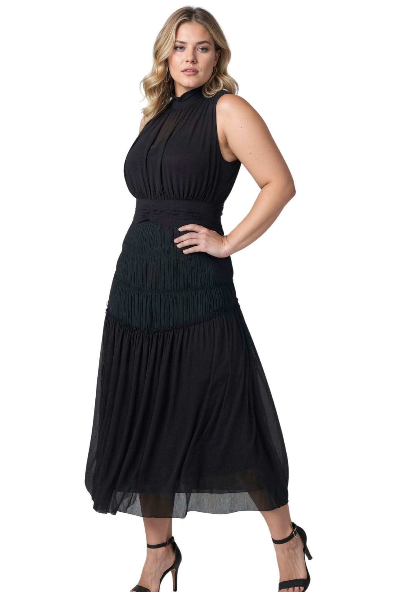 Valentina Midi Dress Black Chiffon - Akalia