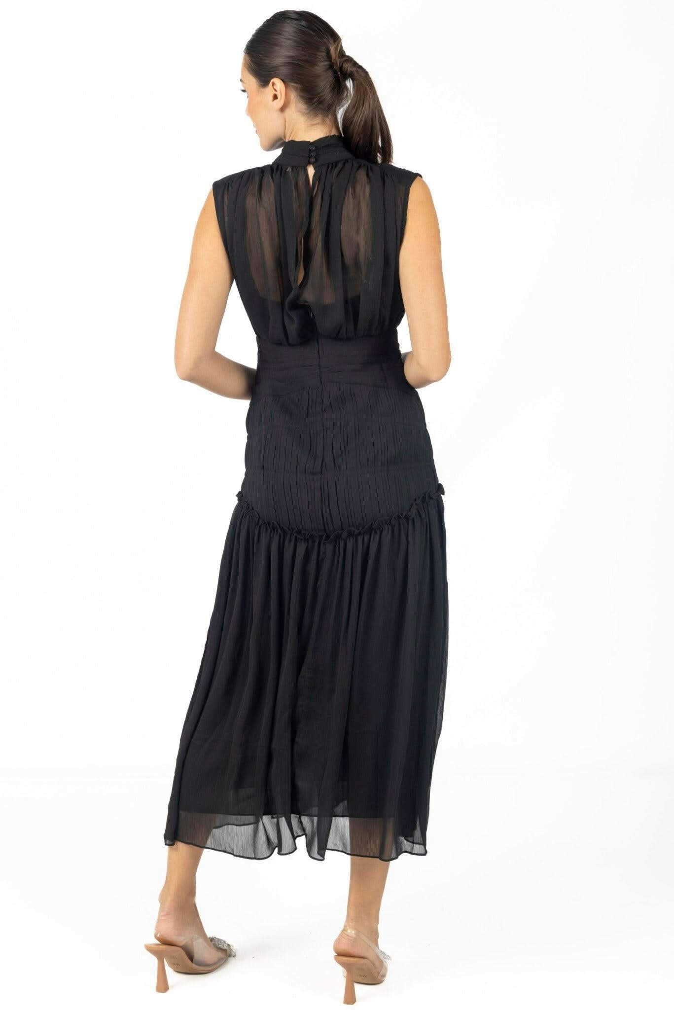 Valentina Midi Dress Black Chiffon - Akalia