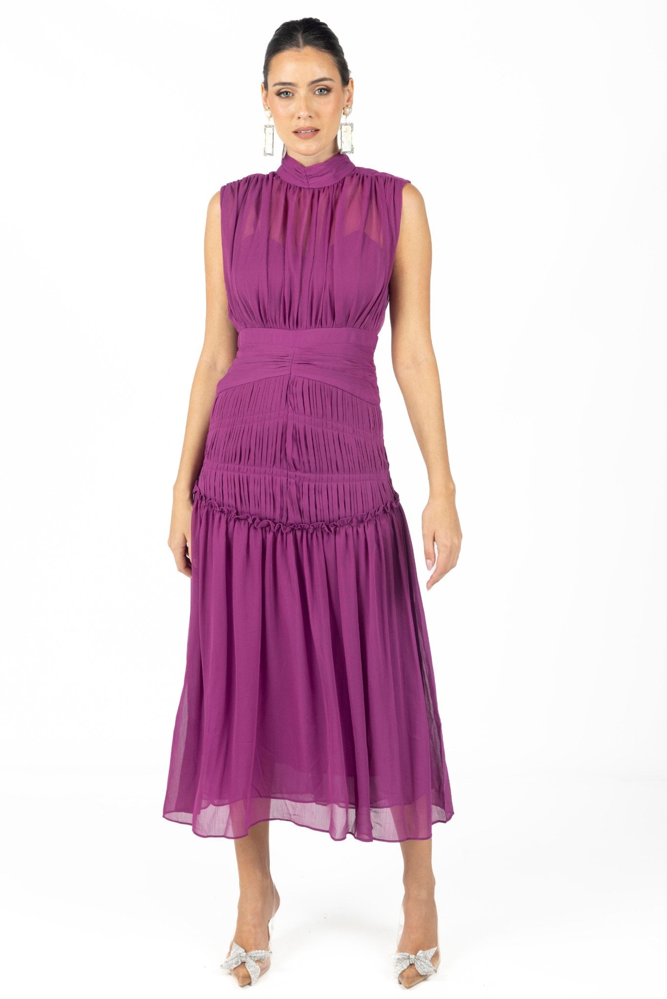 Valentina Midi Dress Purple Chiffon - Akalia
