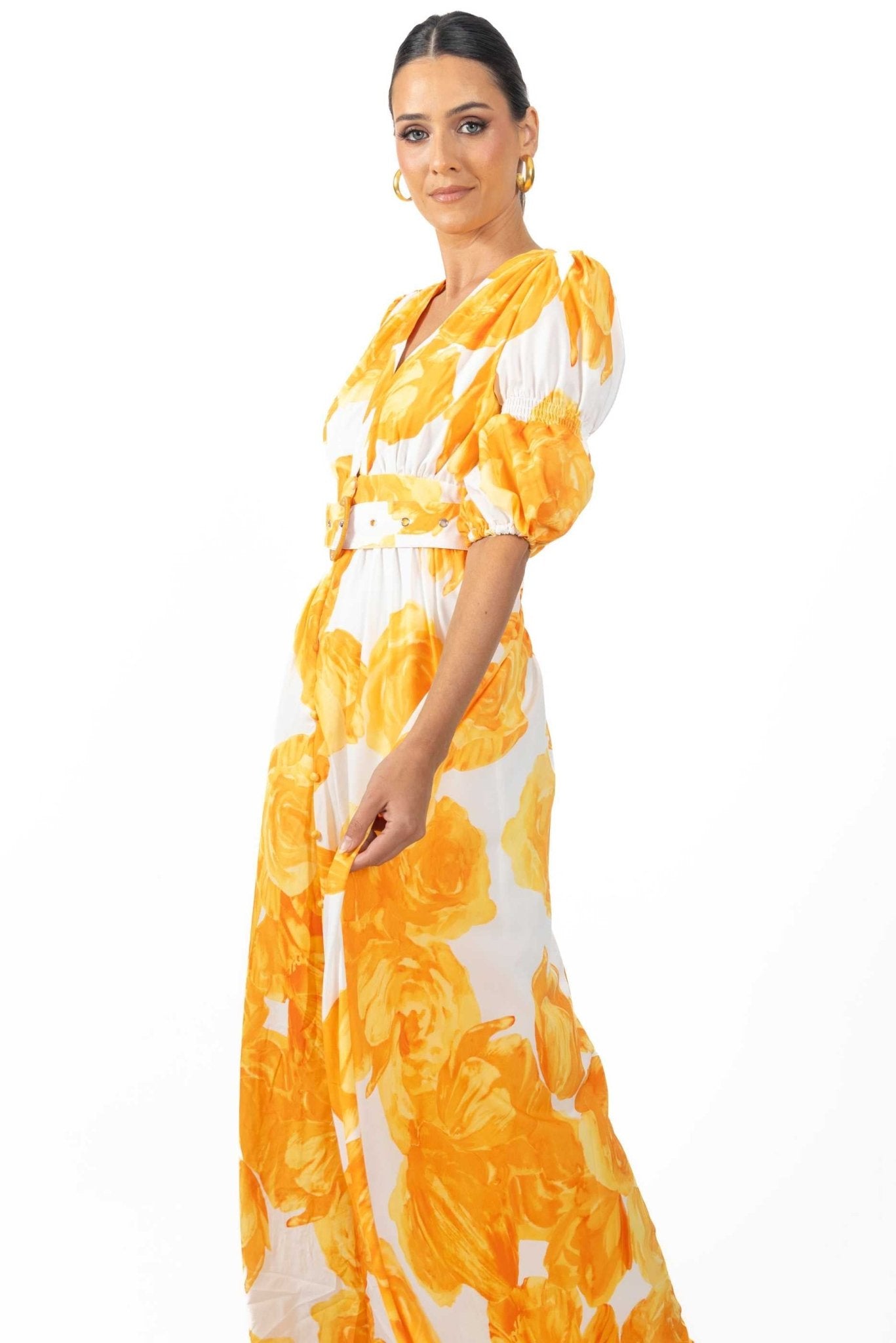 Verona Maxi Women's Floral Dress Yellow - Akalia