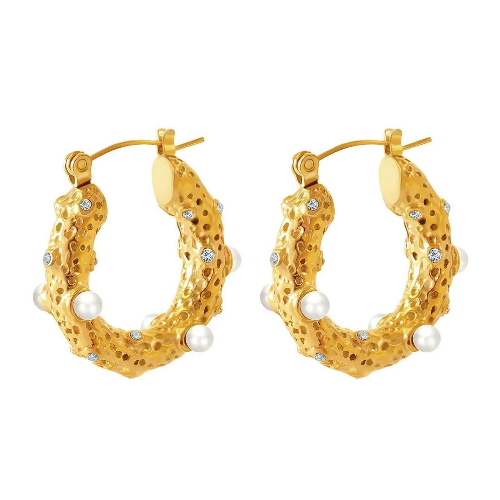 Waterproof Show Me Pearls Hoop Earrings Gold Plated - Akalia
